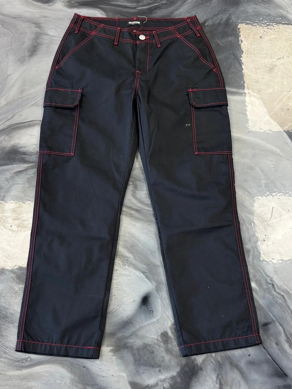 True Religion Black cargo Jeans with Red Stitching